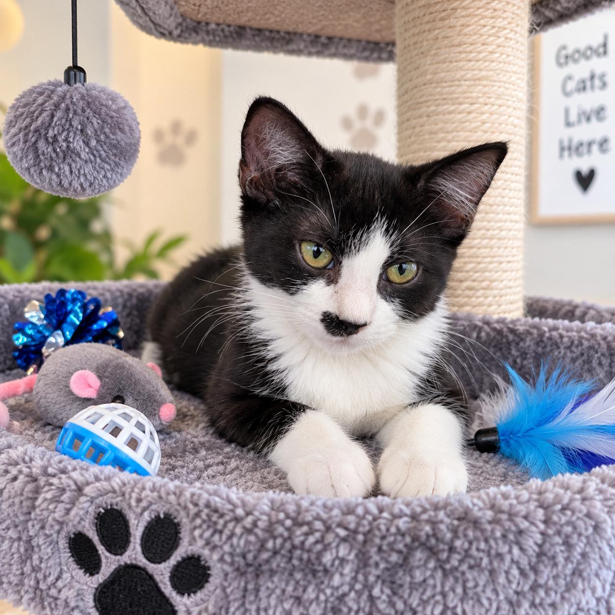 Panda, Adopted, Kitten Female Domestic Short Hair.