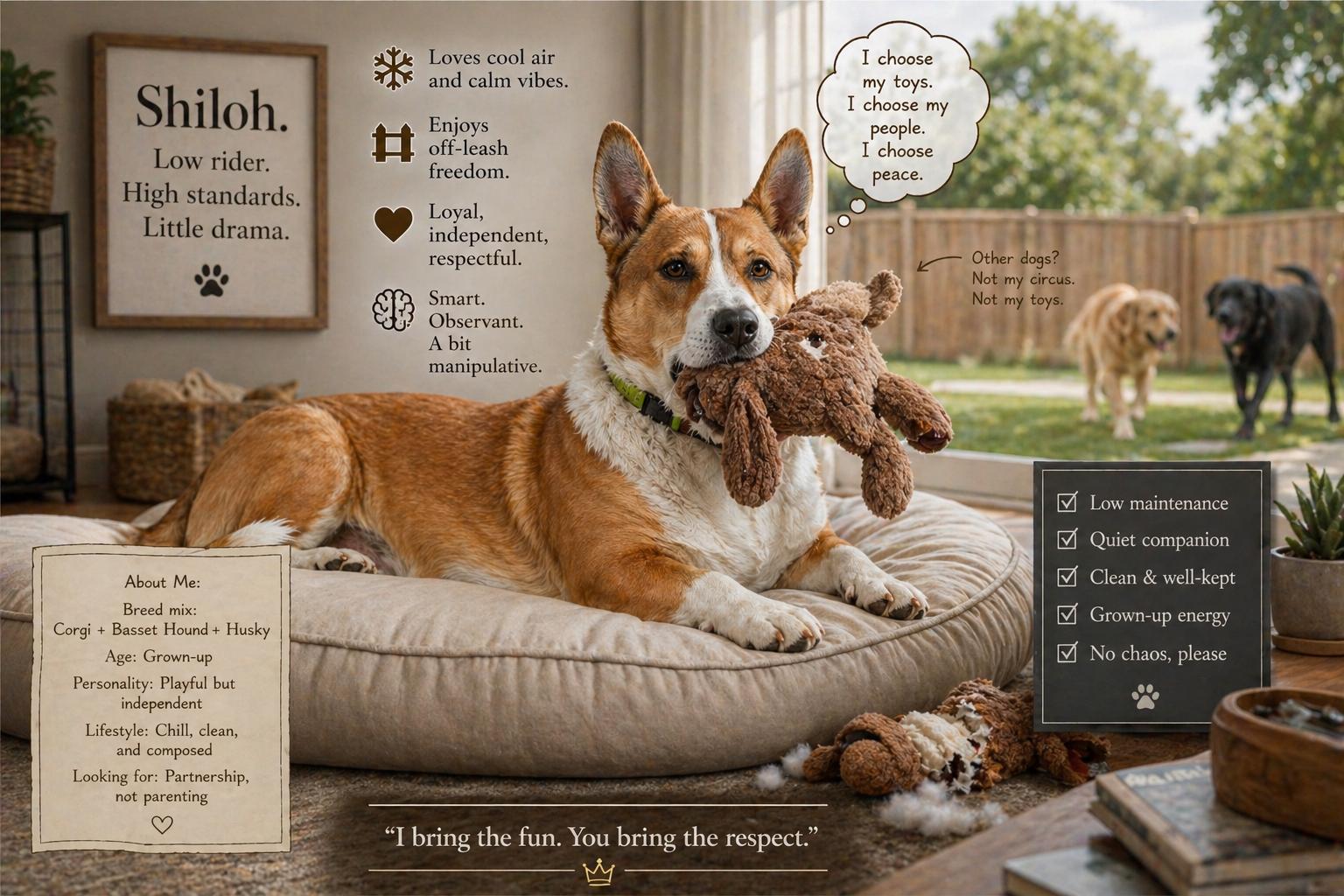 Shiloh, adoptable, Adult Male Corgi & Basset Hound.