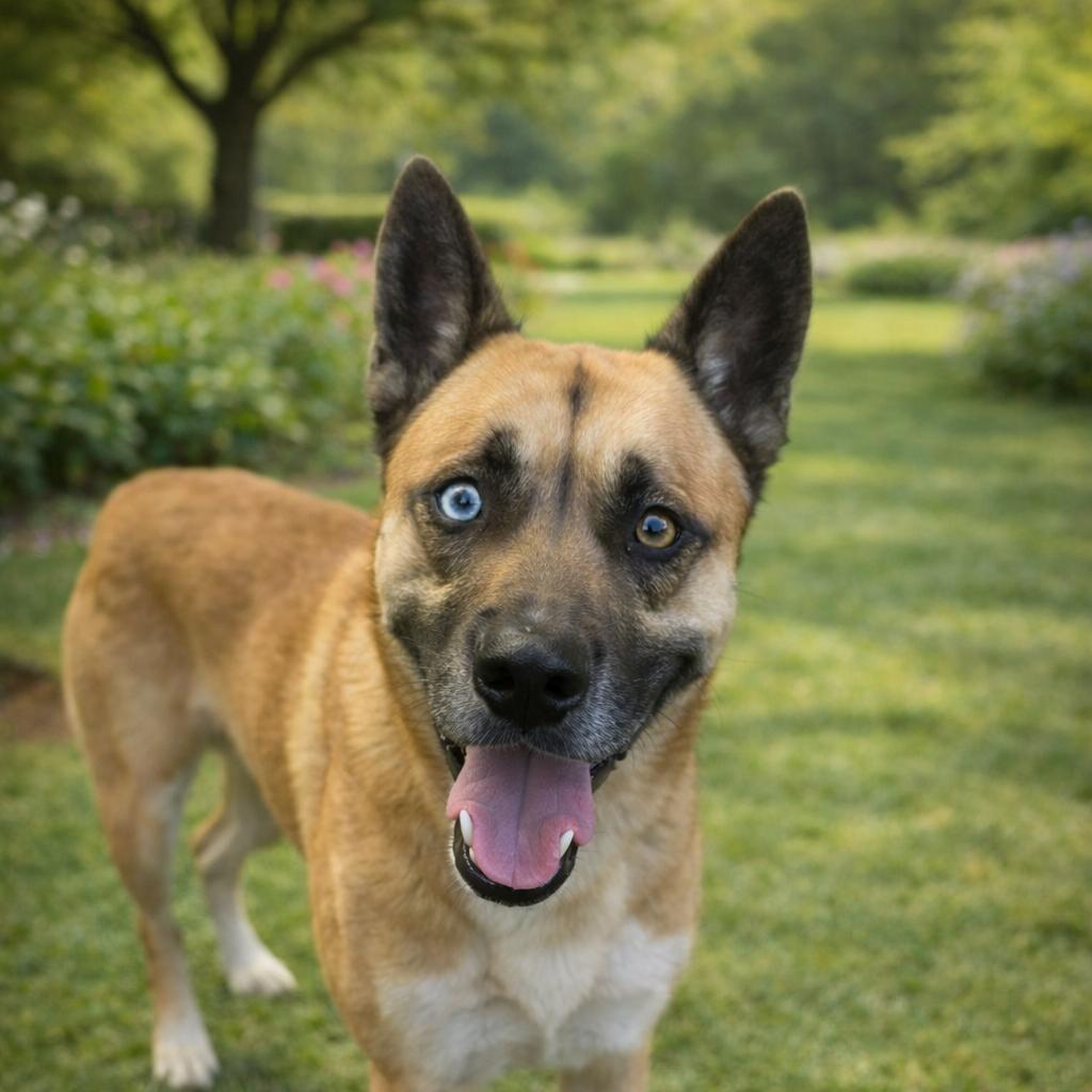 GUAP, ADOPTABLE, Young Male Husky & German Shepherd Dog.