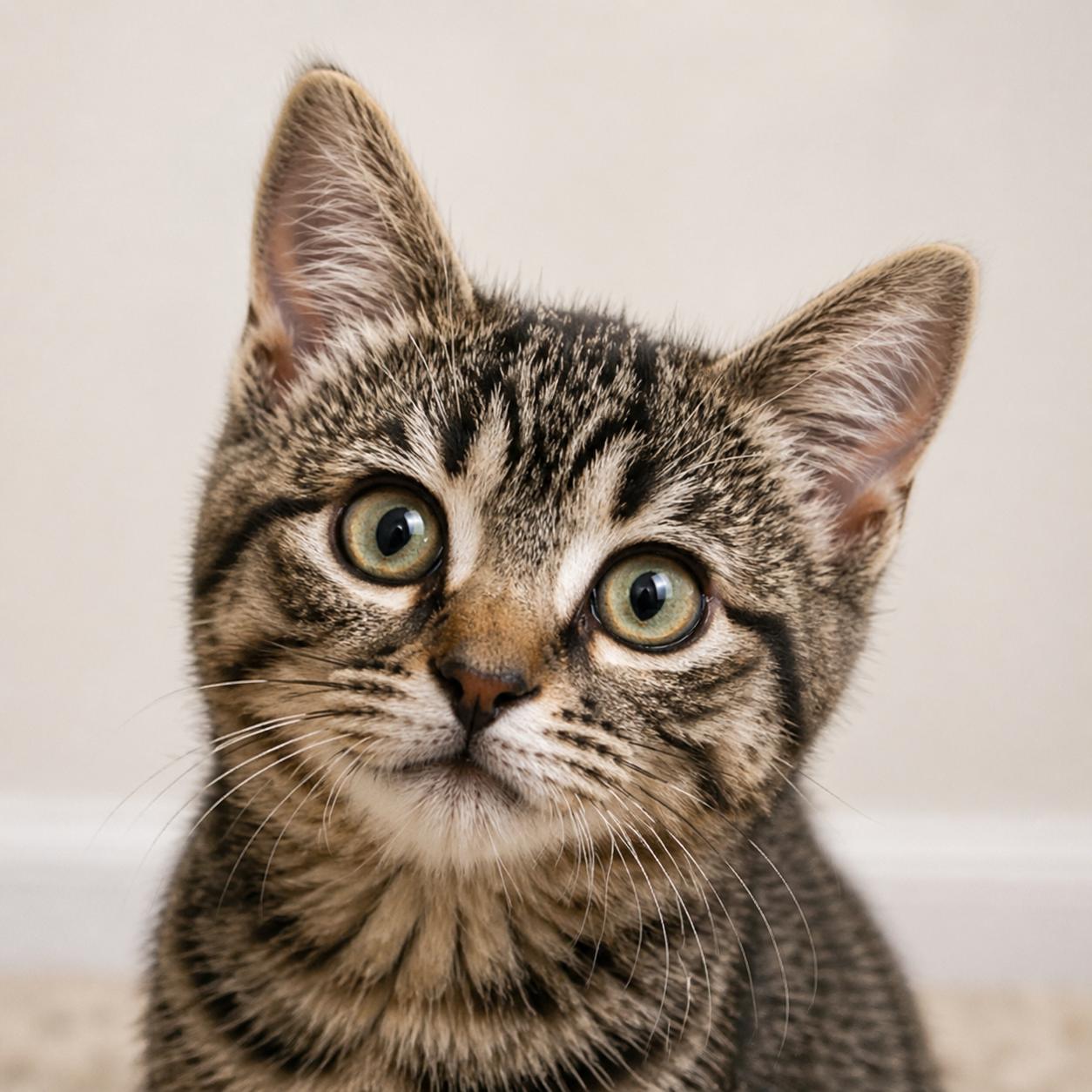 Tayzee — Tiny Explorer with Eyes That Say It All, Adoptable, Kitten Female Domestic Short Hair & Tabby.