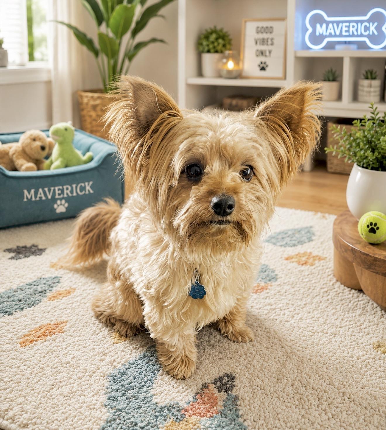 Maverick, adopted, Senior Male Yorkshire Terrier.
