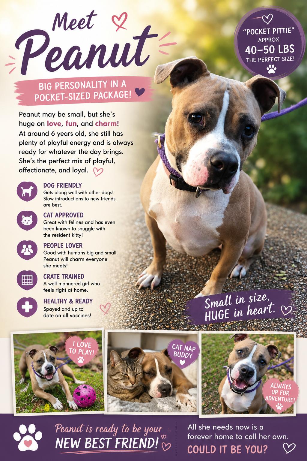 Peanut, ADOPTABLE, Adult Female Pit Bull Terrier & American Staffordshire Terrier.