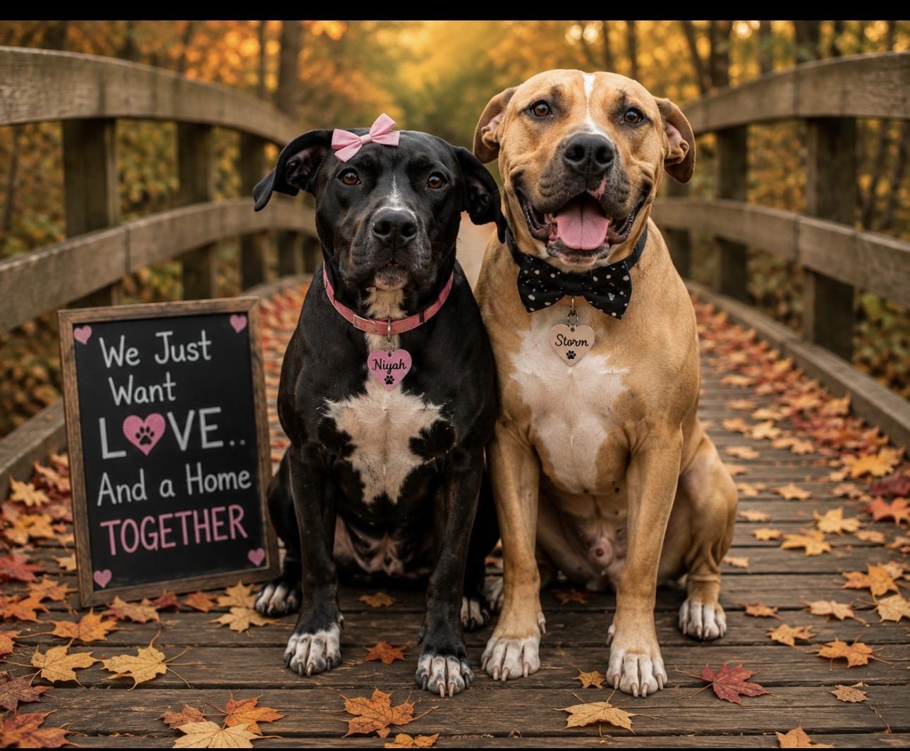 Naya and Storm, Adoptable, Adult Female Labrador Retriever & Pit Bull Terrier.