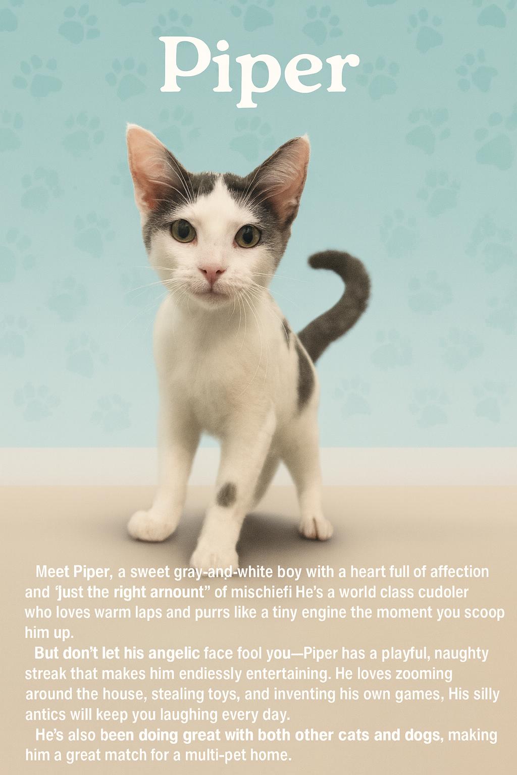 Piper, Adoptable, Young Male Domestic Short Hair.