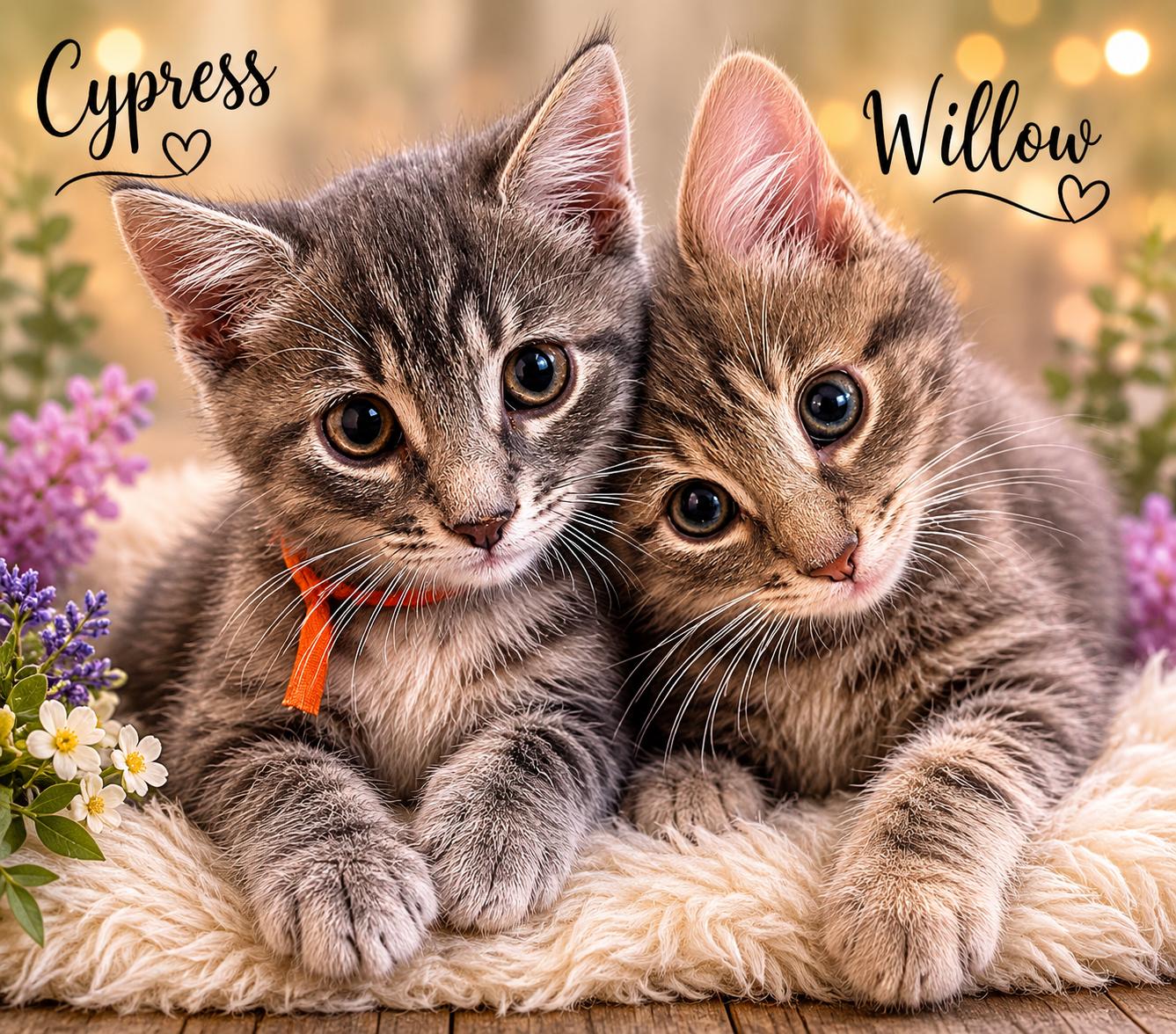 Available Now- Cypress, & Willow, ADOPTABLE, Kitten Male Tabby.