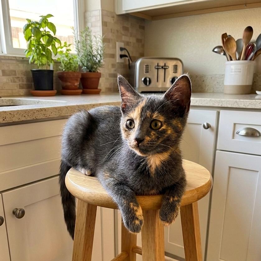 Saffie (dilute tortie), Adoptable, Kitten Female Dilute Tortoiseshell.