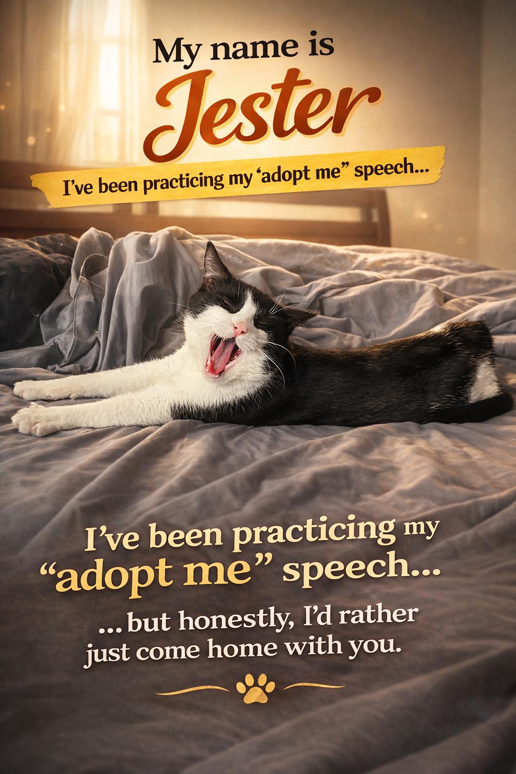 Enlarge Jester-Gentle, Affection-Loving Companion, an adopted Tuxedo in Laurel, MD image 1/4