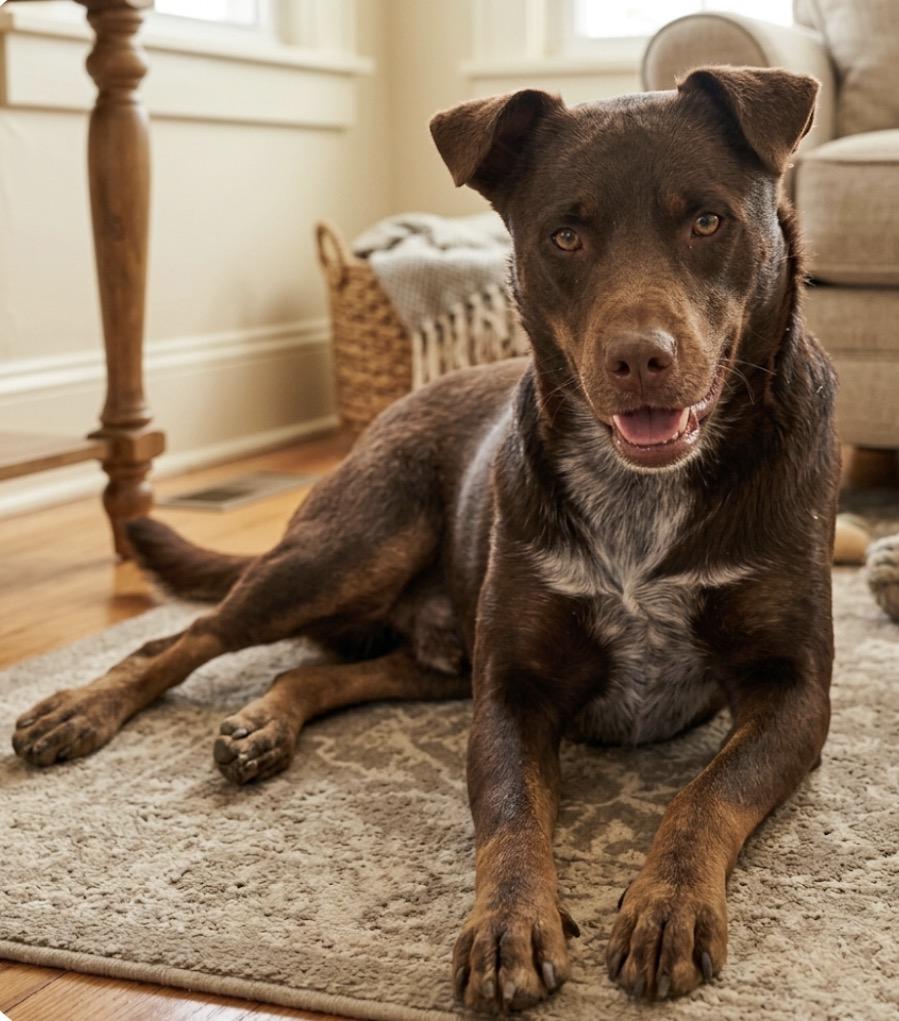 Choco, Adoptable, Young Male Chocolate Labrador Retriever & Australian Cattle Dog / Blue Heeler.