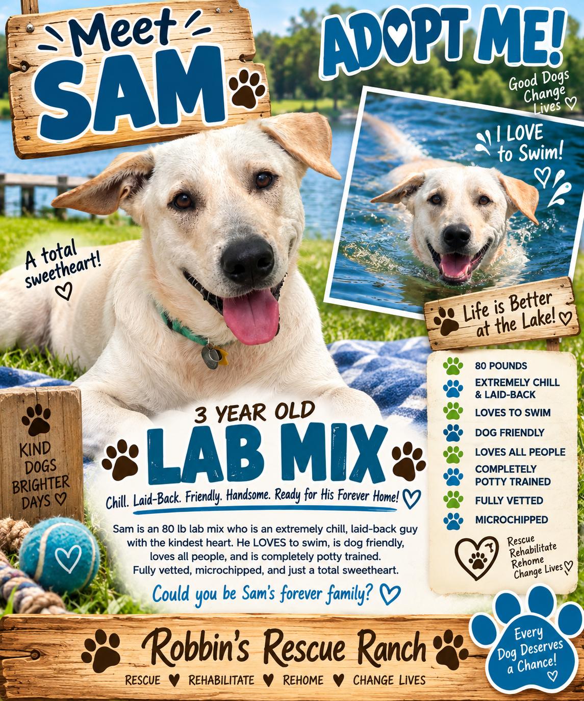 Sam, Adoptable, Adult Male Labrador Retriever.