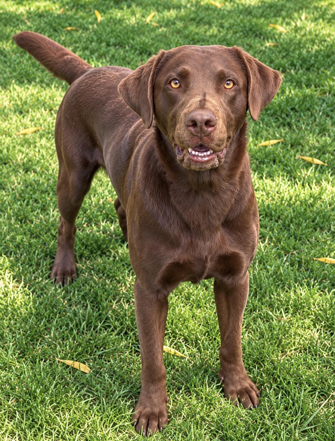 ZEUS THE HAPPIEST LAB, Adoptable, Adult Male Chocolate Labrador Retriever.