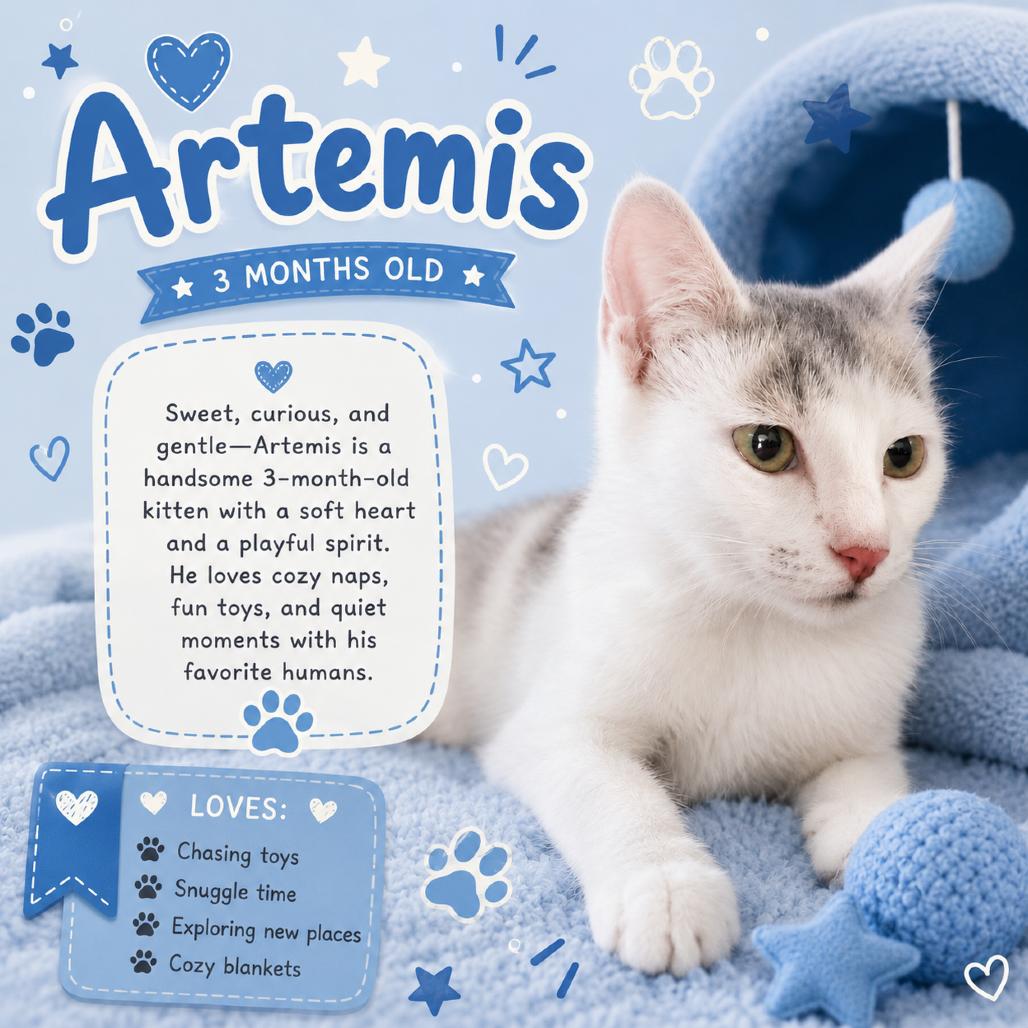 Artemis, Adoptable, Kitten Male Domestic Short Hair.