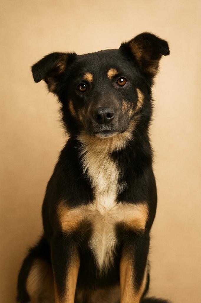 Benny, Adoptable, Young Male Black Labrador Retriever & German Shepherd Dog.