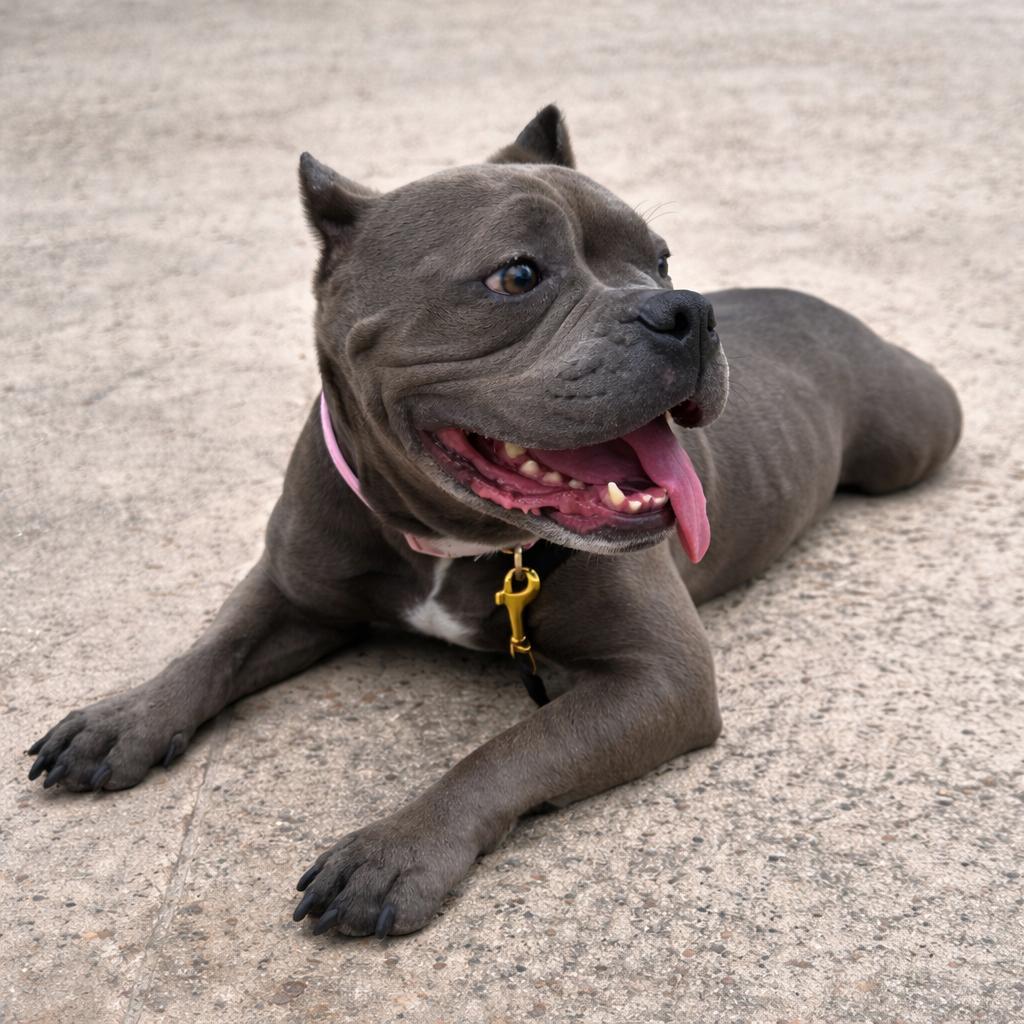 Bubbles, adopted, Adult Female American Bully.
