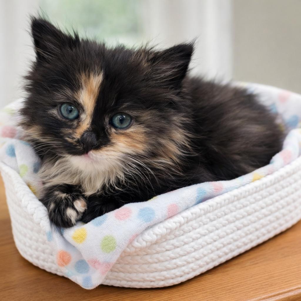 Callie (paired with Max), adopted, Kitten Female Calico.