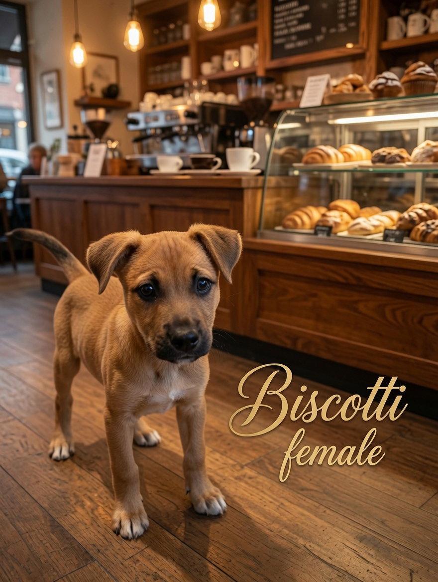 Biscotti, Adopted, Puppy Female Rottweiler.