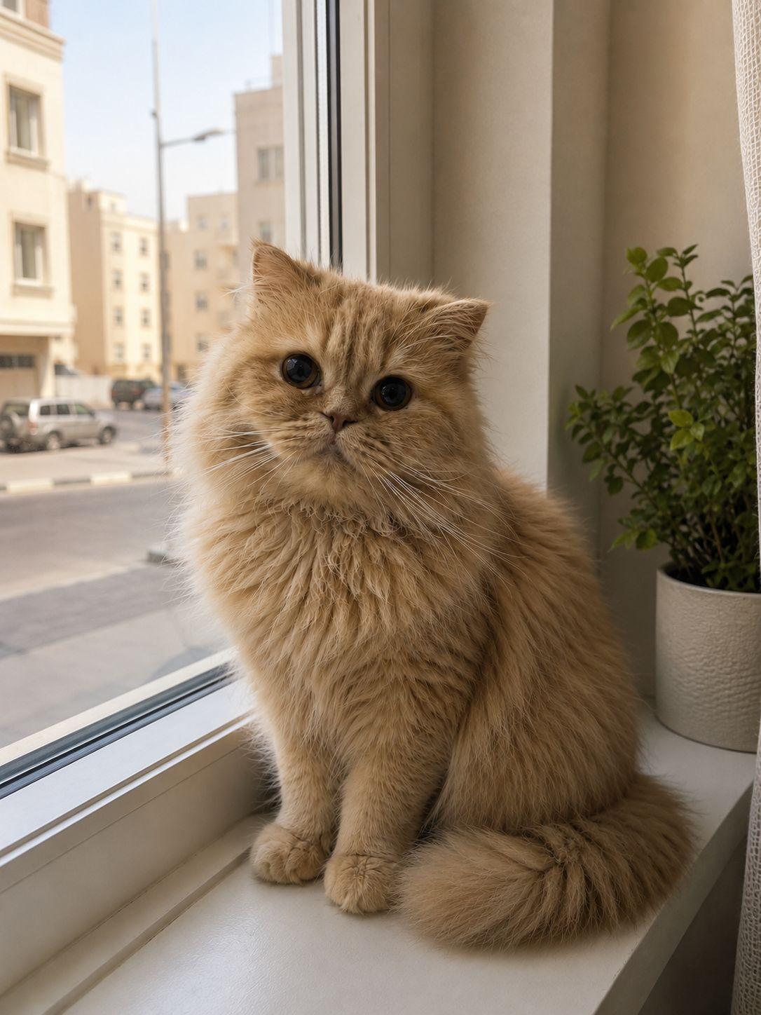 Peach, adopted, Young Male Scottish Fold & Persian.