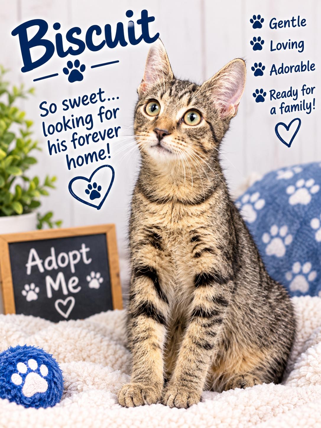 Biscuit, Adoptable, Young Male Domestic Short Hair.