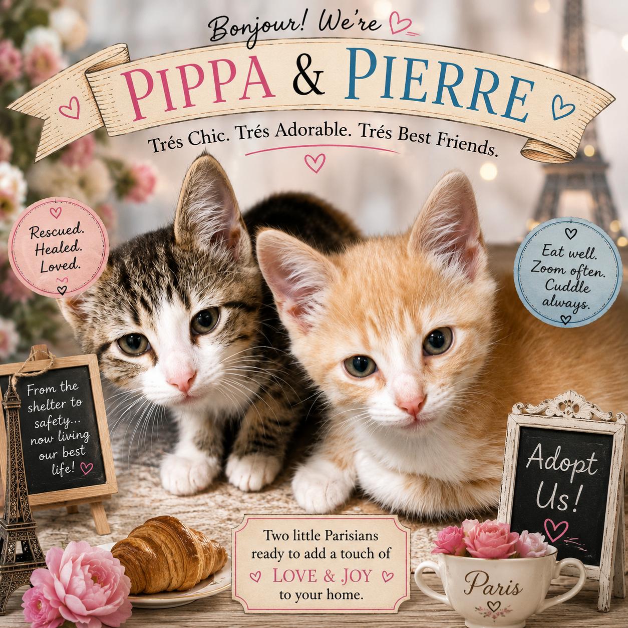 PIPPA & PIERRE, adopted, Kitten Female Domestic Short Hair & Tabby.