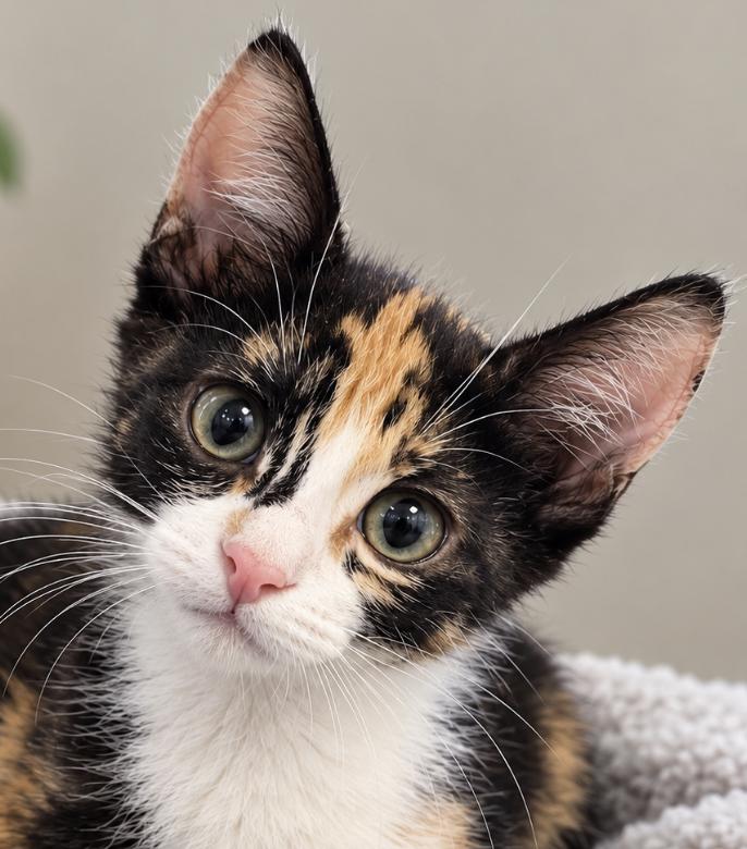 Evie Lou, Adopted, Kitten Female Calico.