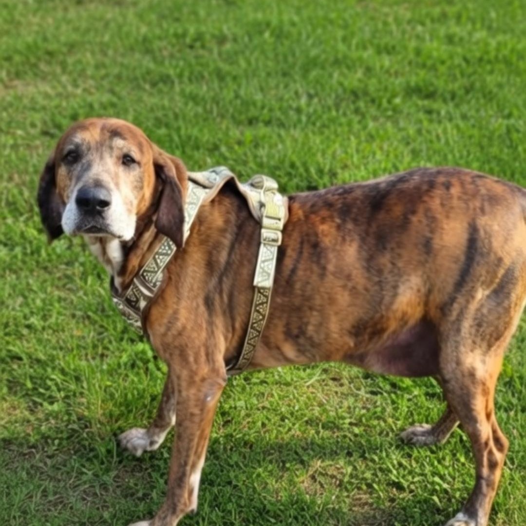 Sawyer, ADOPTABLE, Adult Female Plott Hound.