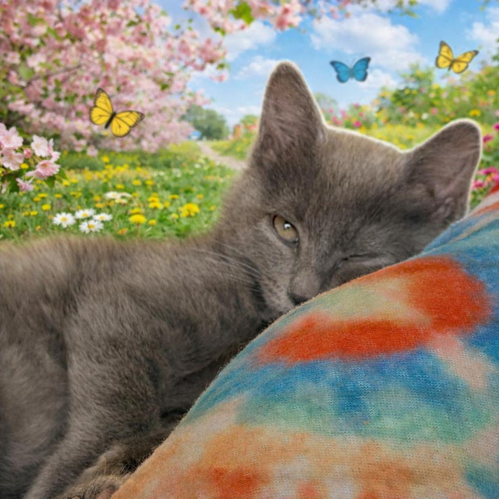 Stormi, adopted, Kitten Female Russian Blue.