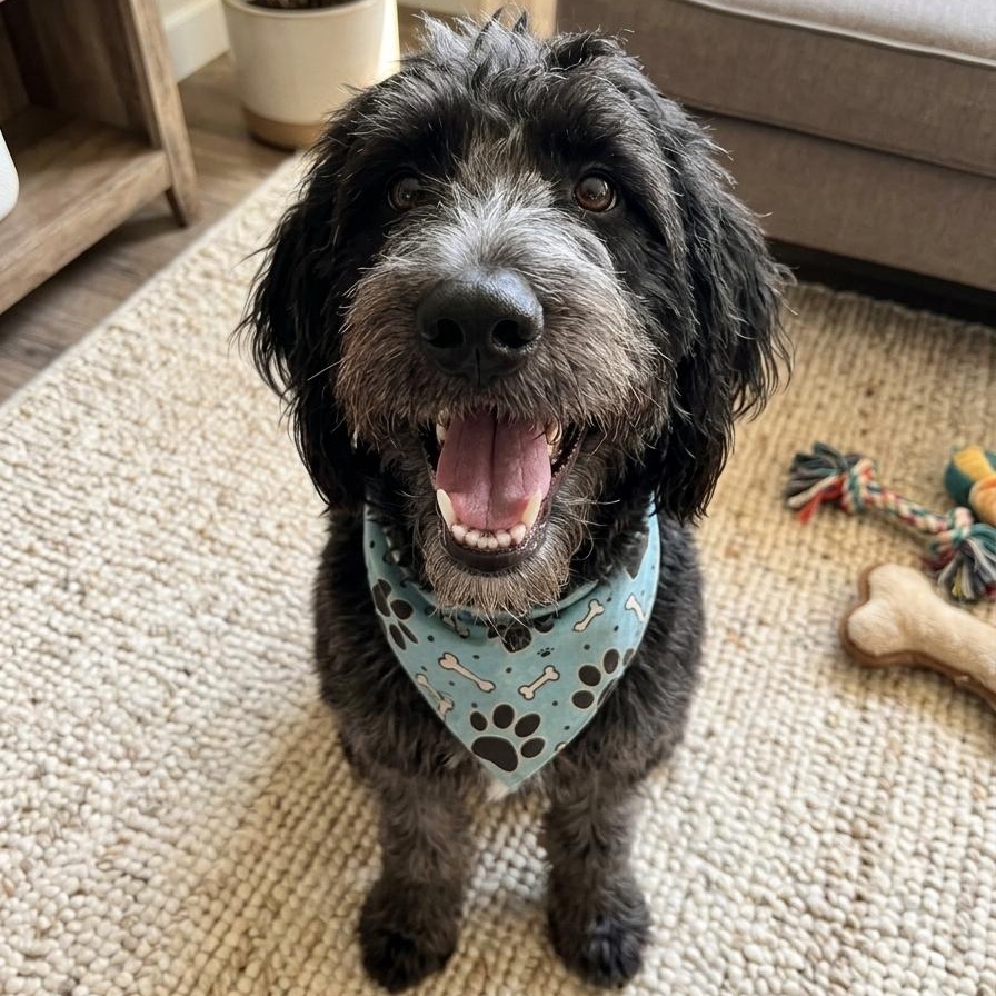 Beau, adopted, Young Male Labradoodle.