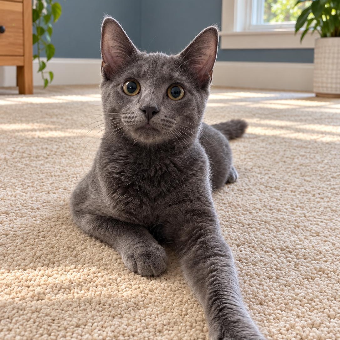 Smoke, Adopted, Kitten Male Russian Blue & Domestic Short Hair.