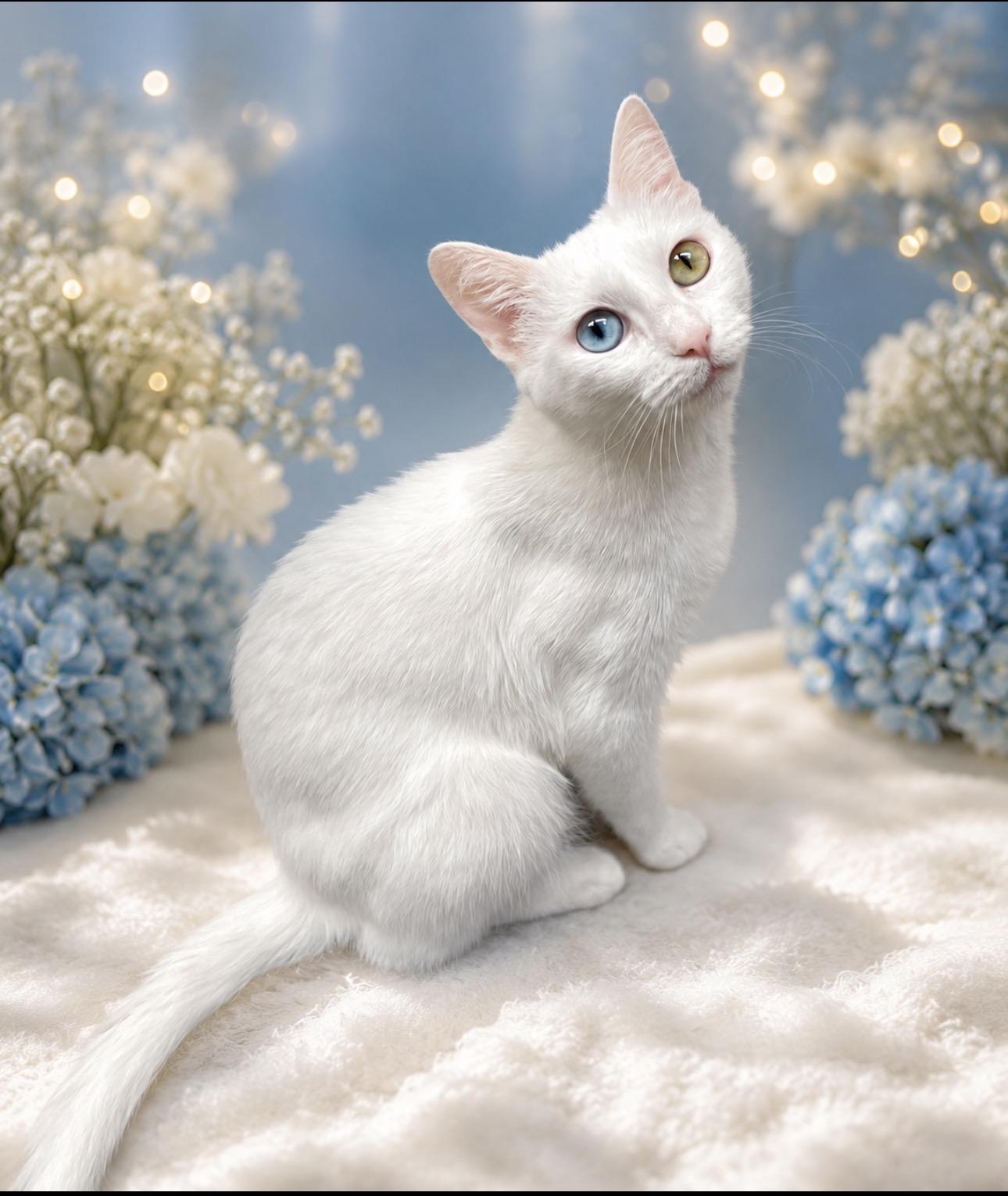 Amalthia “Thea” — a soft, little angel with eyes straight out of a fairy tale., adoptable, Young Female Turkish Van & Domestic Short Hair.