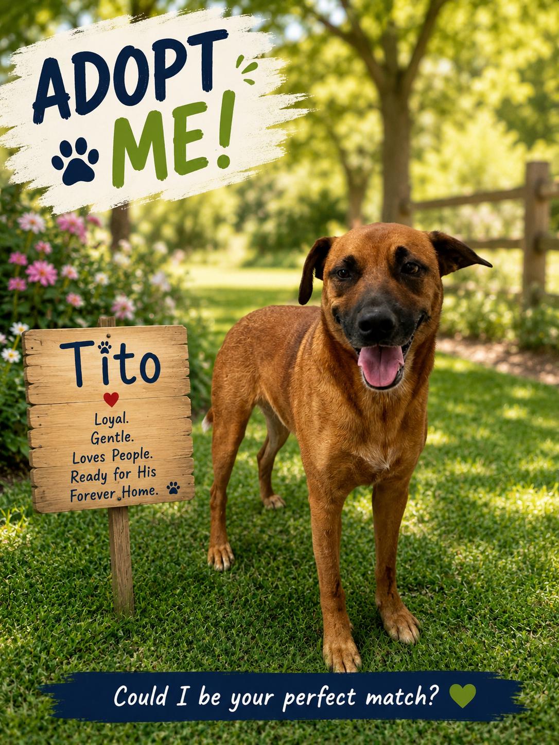 Tito, Adoptable, Adult Male Black Mouth Cur.