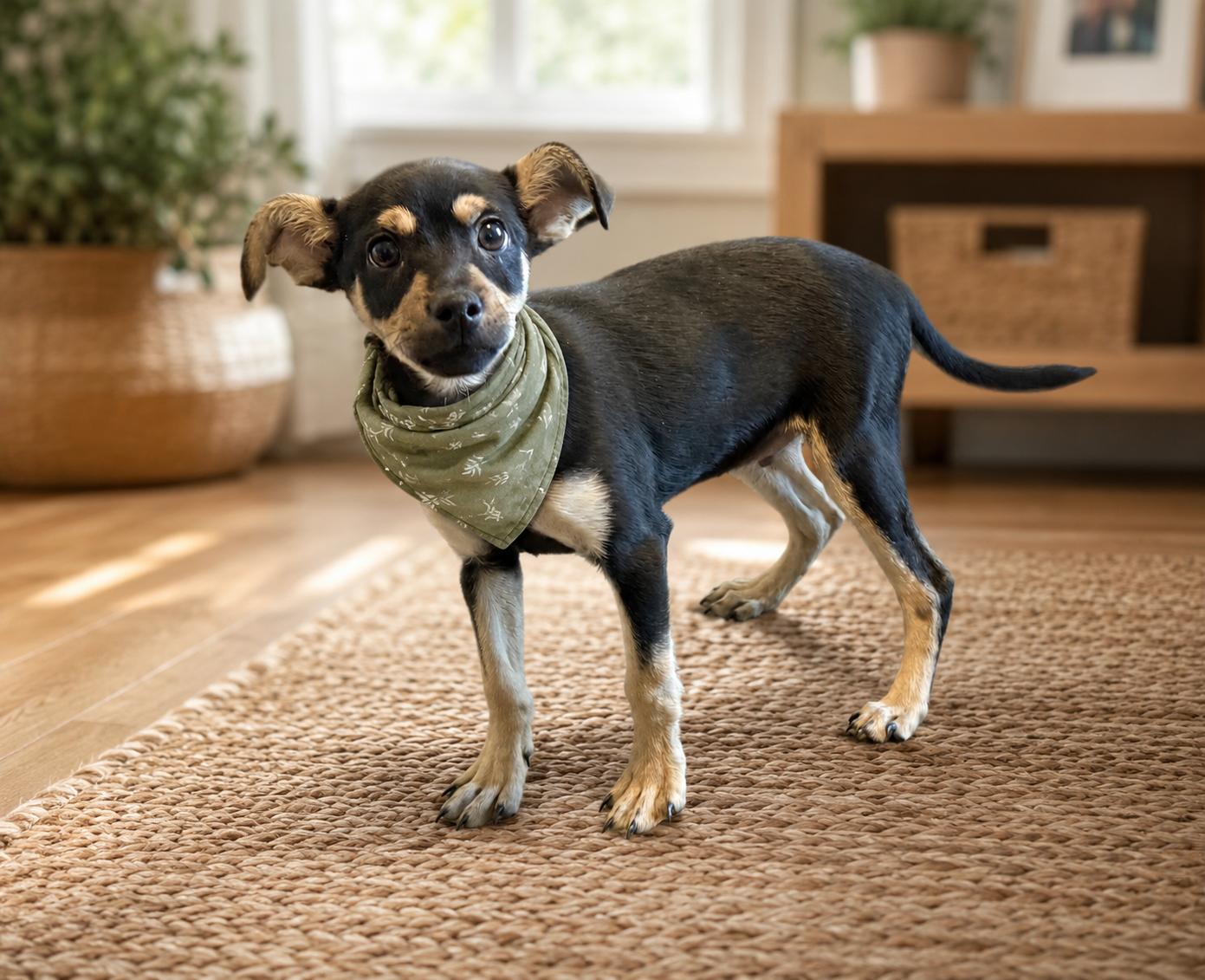 Zappa, adopted, Puppy Male Miniature Pinscher & Chihuahua.