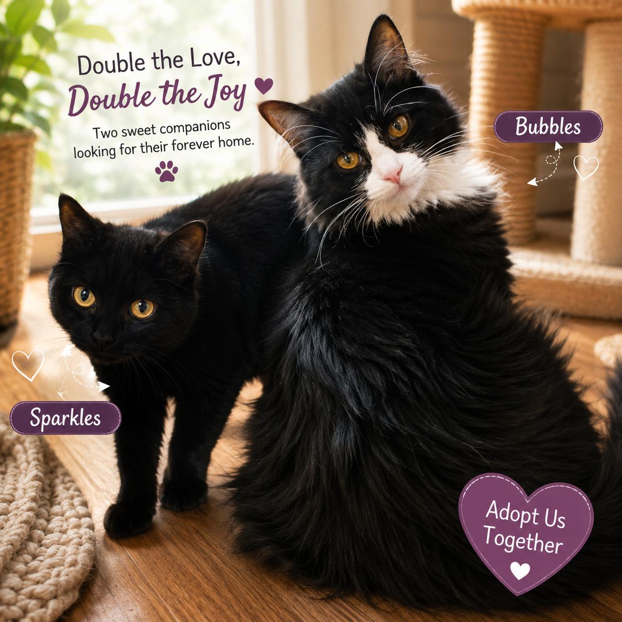 Bubbles & Sparkles-Double the Love, Adoptable, Young Female Tuxedo.