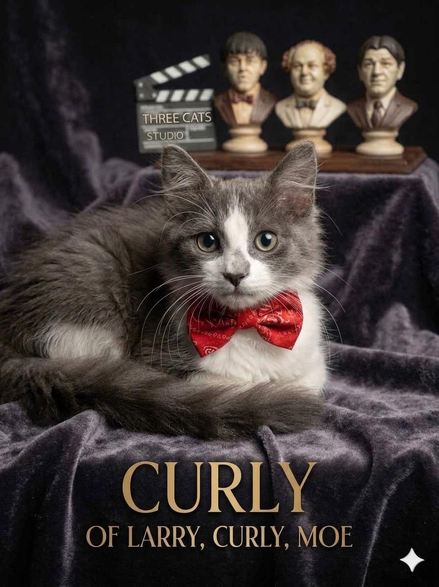 Curly (Moe, Larry), ADOPTABLE, Kitten Male Domestic Medium Hair.