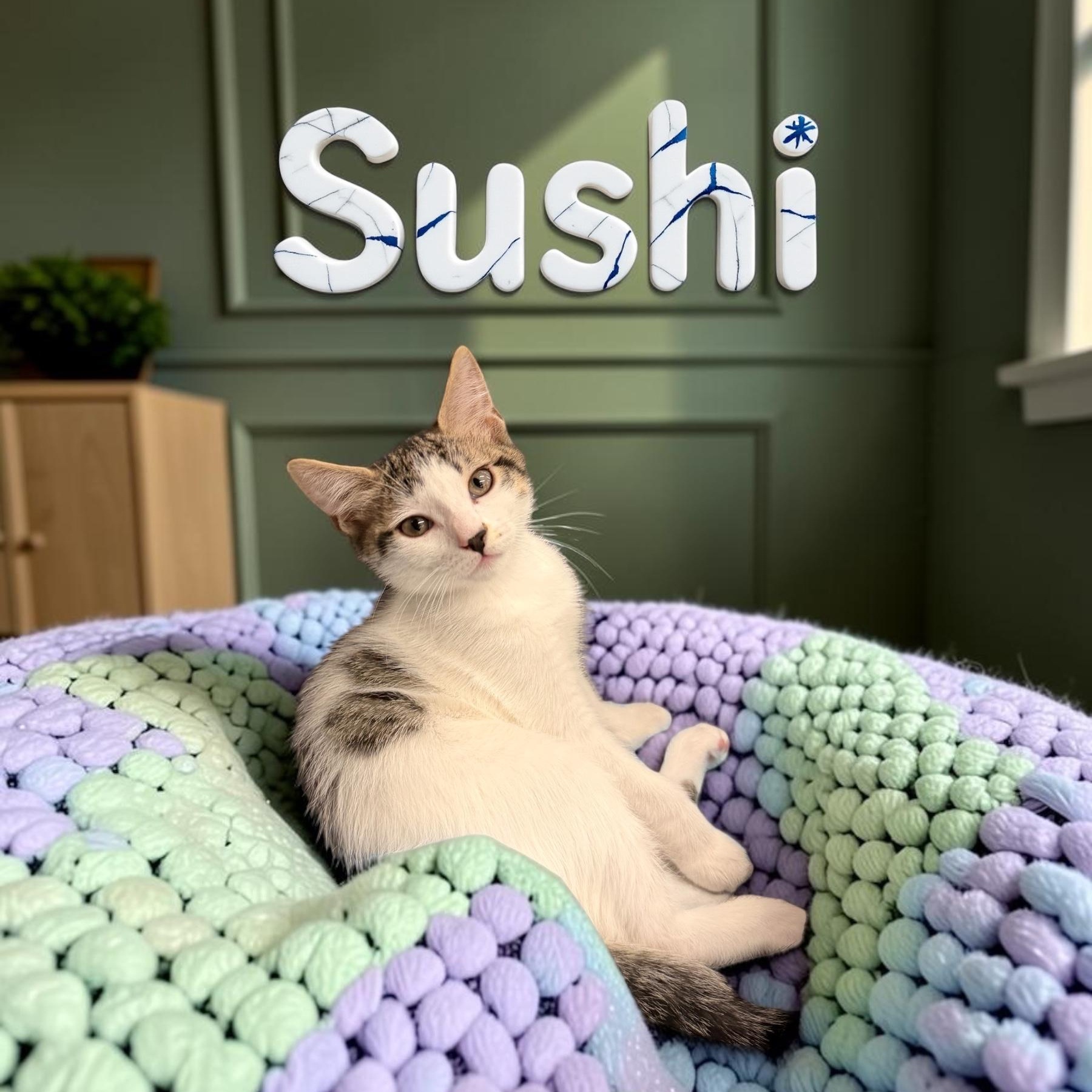 Sushi, adoptable, Kitten Male Domestic Short Hair.