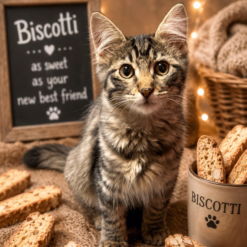 Biscotti, Adoptable, Kitten Male Domestic Long Hair.