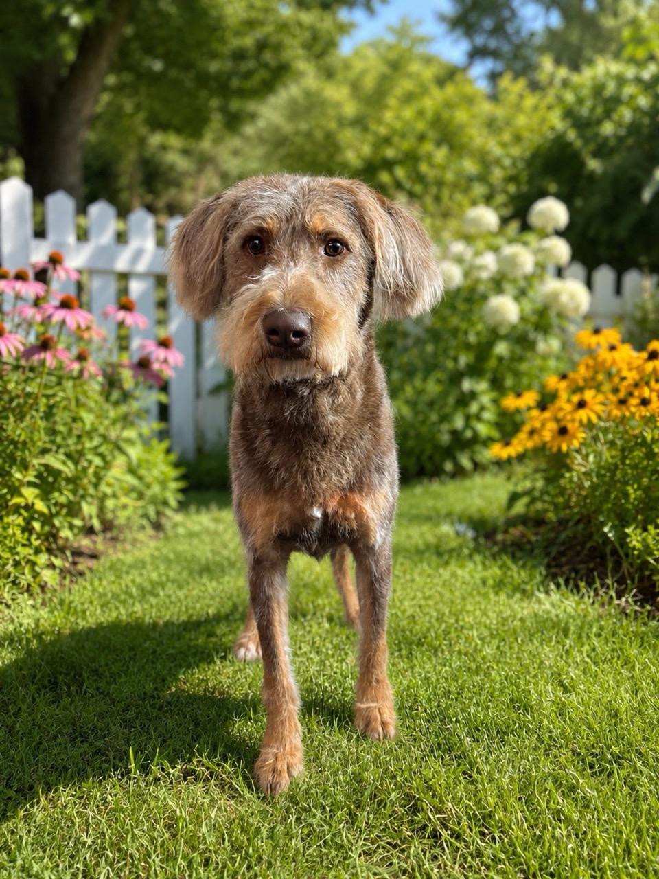 Duke, adopted, Young Male Labradoodle & Chocolate Labrador Retriever.