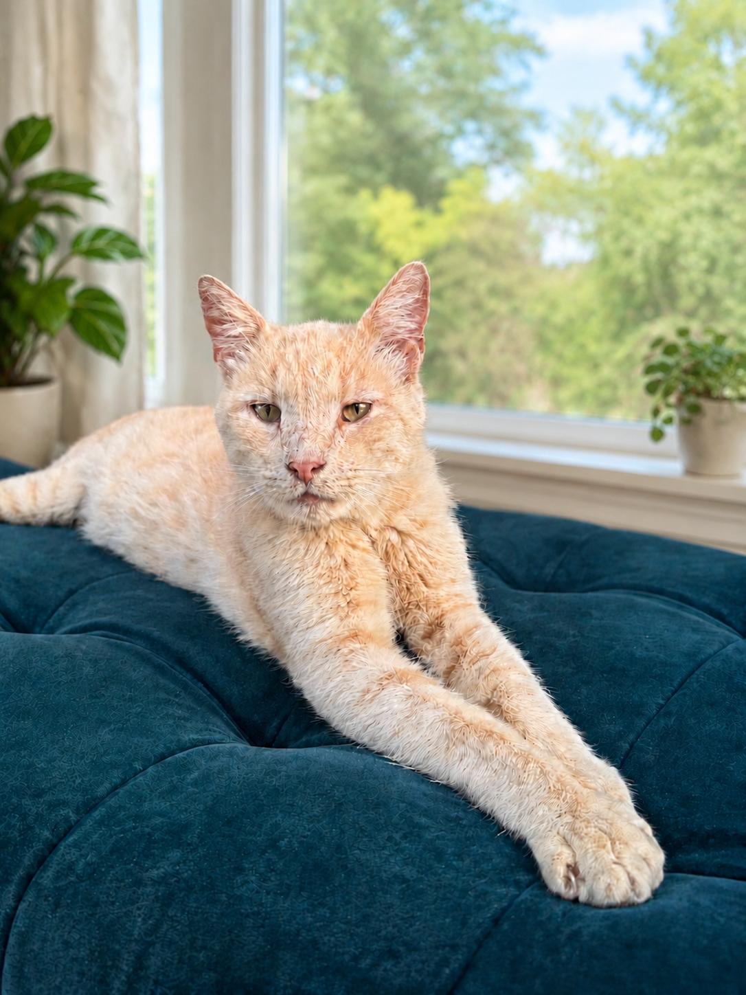 Nathan (needs a soft place to land), ADOPTABLE, Senior Male Tabby & Siamese.
