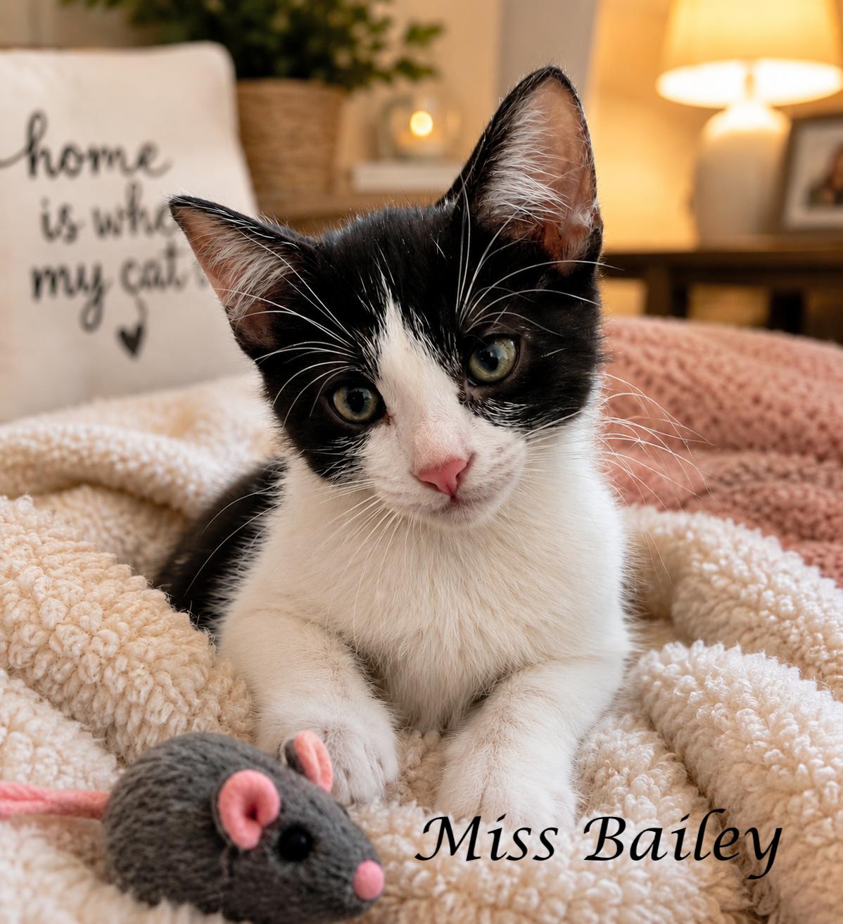MISS BAILEY, ADOPTABLE, Young Female Domestic Short Hair.