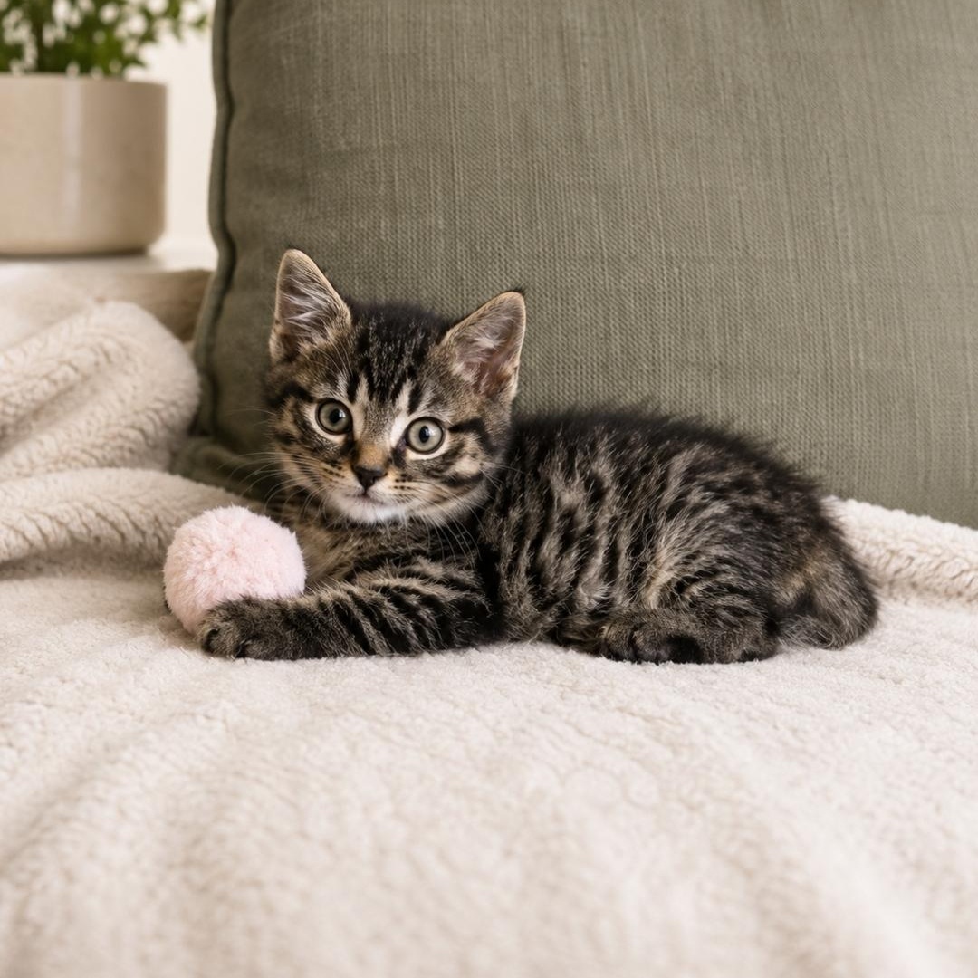Turbo, adopted, Kitten Male Domestic Short Hair & Tabby.