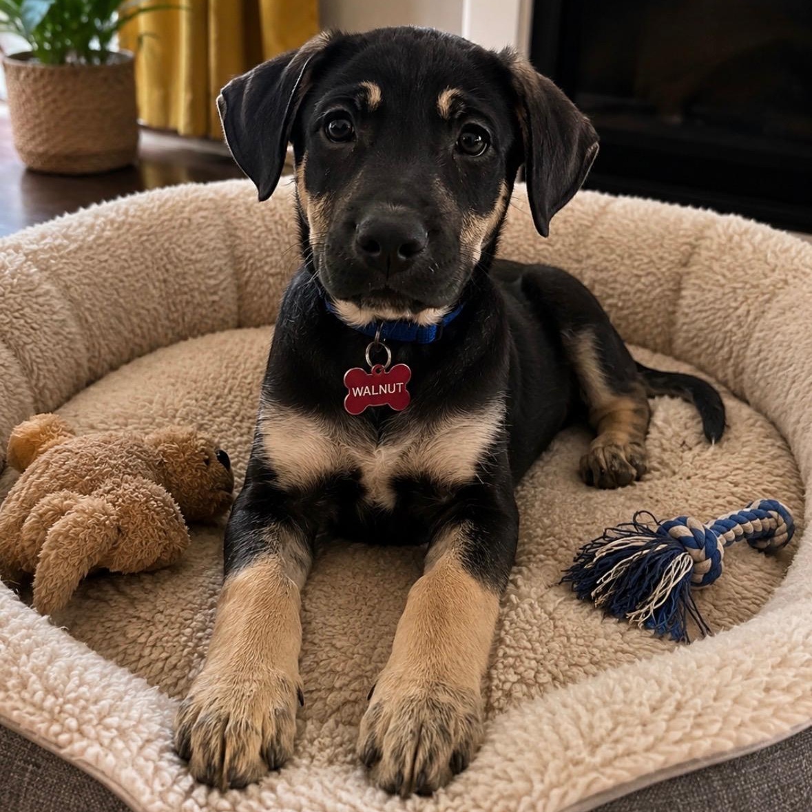 Walnut, adopted, Puppy Male Black Labrador Retriever & Black Mouth Cur.