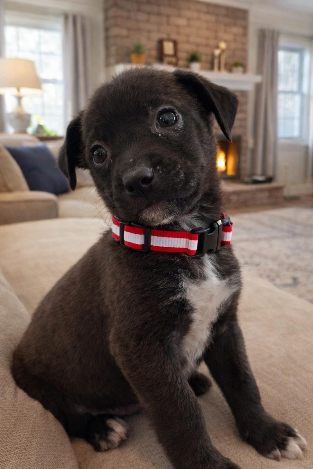 Bear, adopted, Puppy Male Black Labrador Retriever & Pit Bull Terrier.
