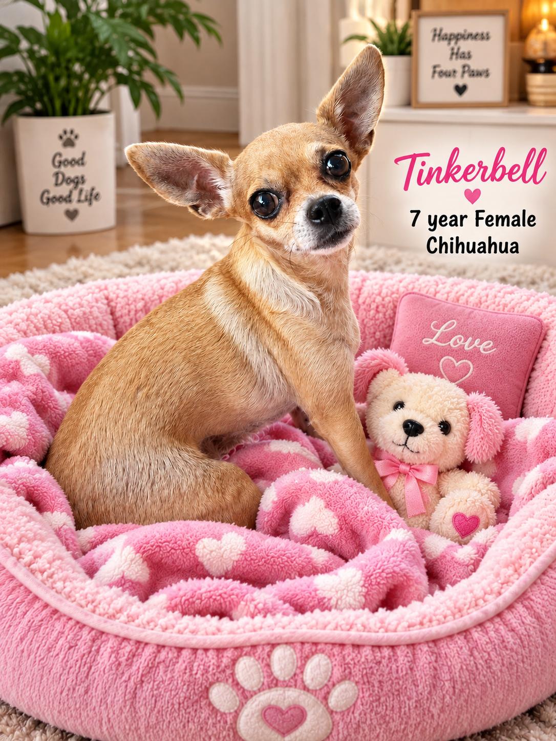 TINKERBELL - 7 YEAR FEMALE CHIHUAHUA - PETCO, 5011 E. RAY ROAD, PHX 85044 ON SATURDAY, SEPTEMBER 19, Adopted, Adult Female Chihuahua.