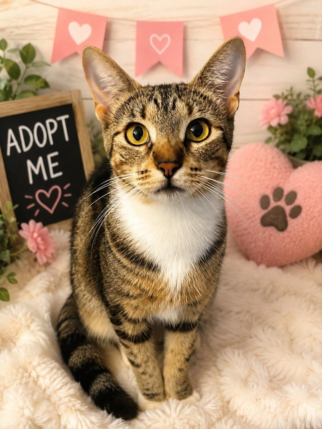 Chloe C Kirk, Adoptable, Young Female Tabby & Domestic Short Hair.