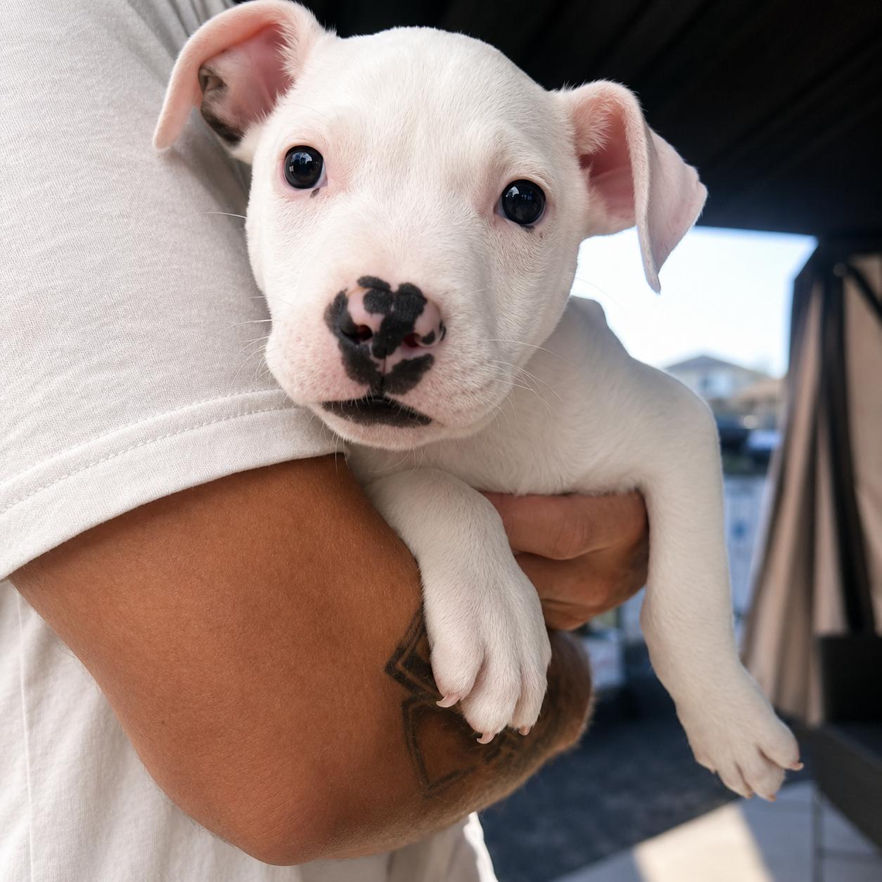 Ghost, adopted, Puppy Male Staffordshire Bull Terrier.