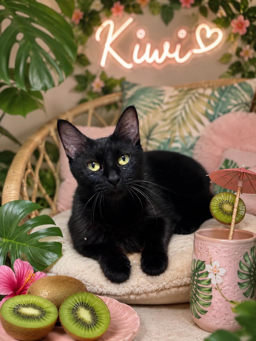 Kiwi, adopted, Young Female Domestic Short Hair.