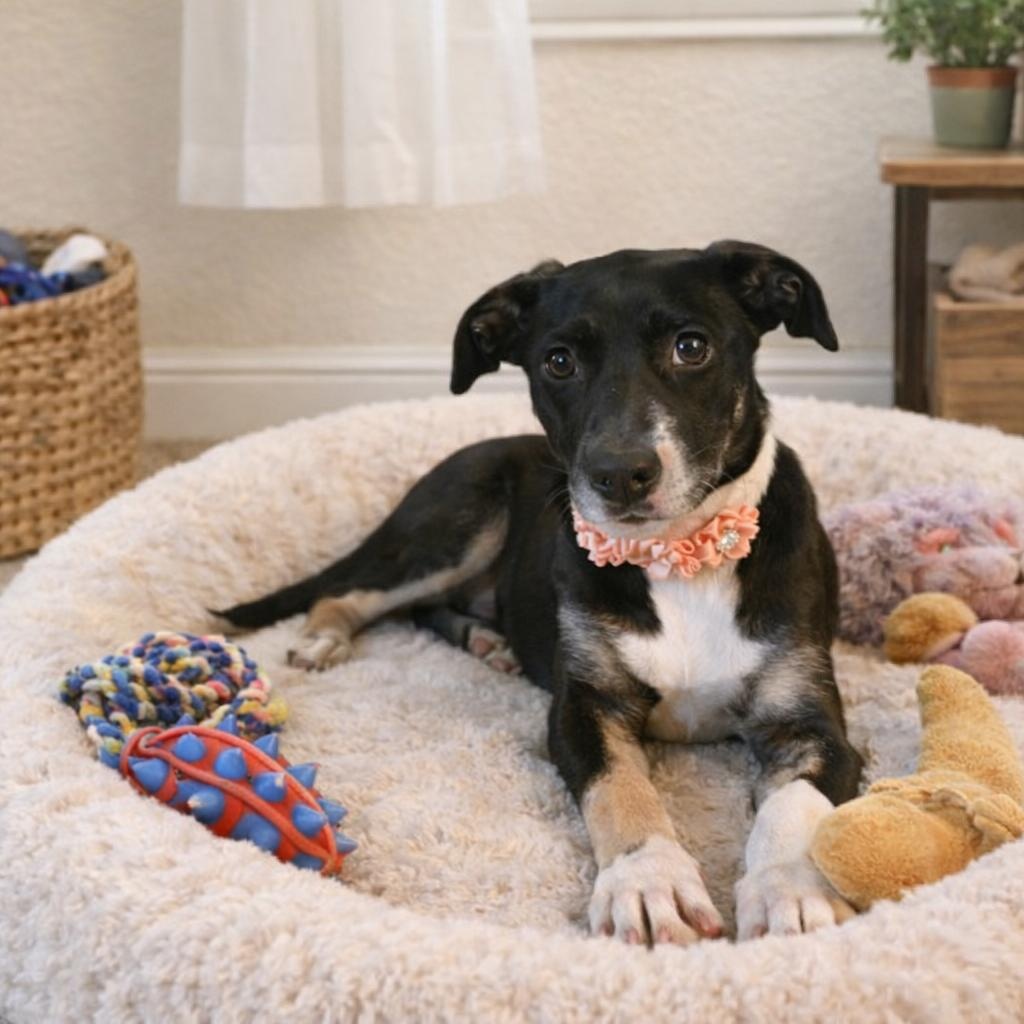 Sash, adopted, Young Female Black Labrador Retriever & Mixed Breed.