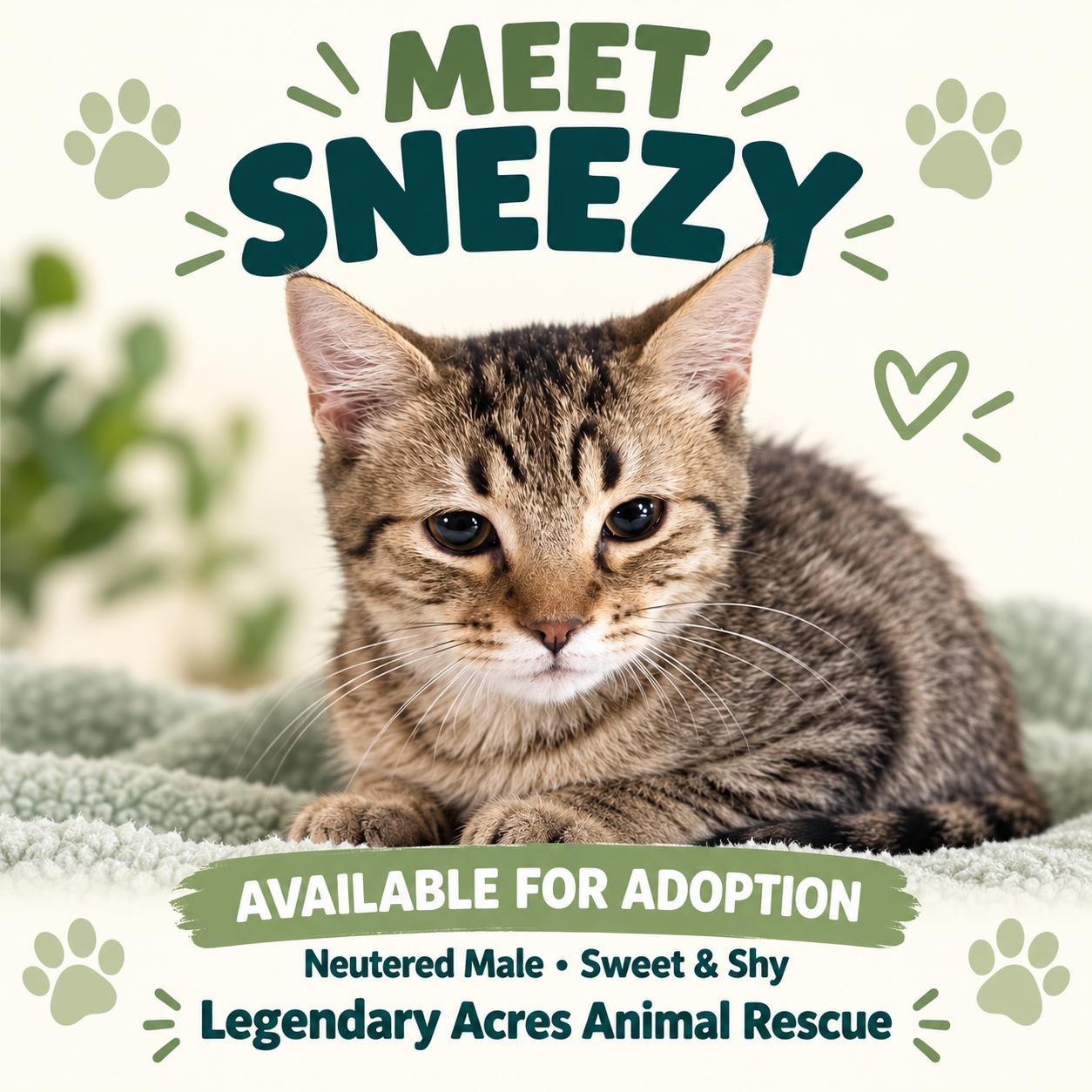 Sneezy, Adoptable, Young Male American Shorthair.