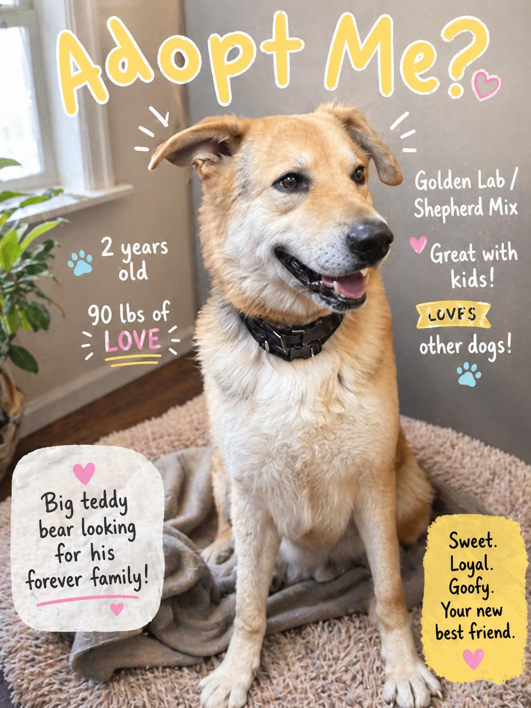 ODDIE, The big Teddy Bear, Adoptable, Young Male Shepherd & Great Pyrenees.