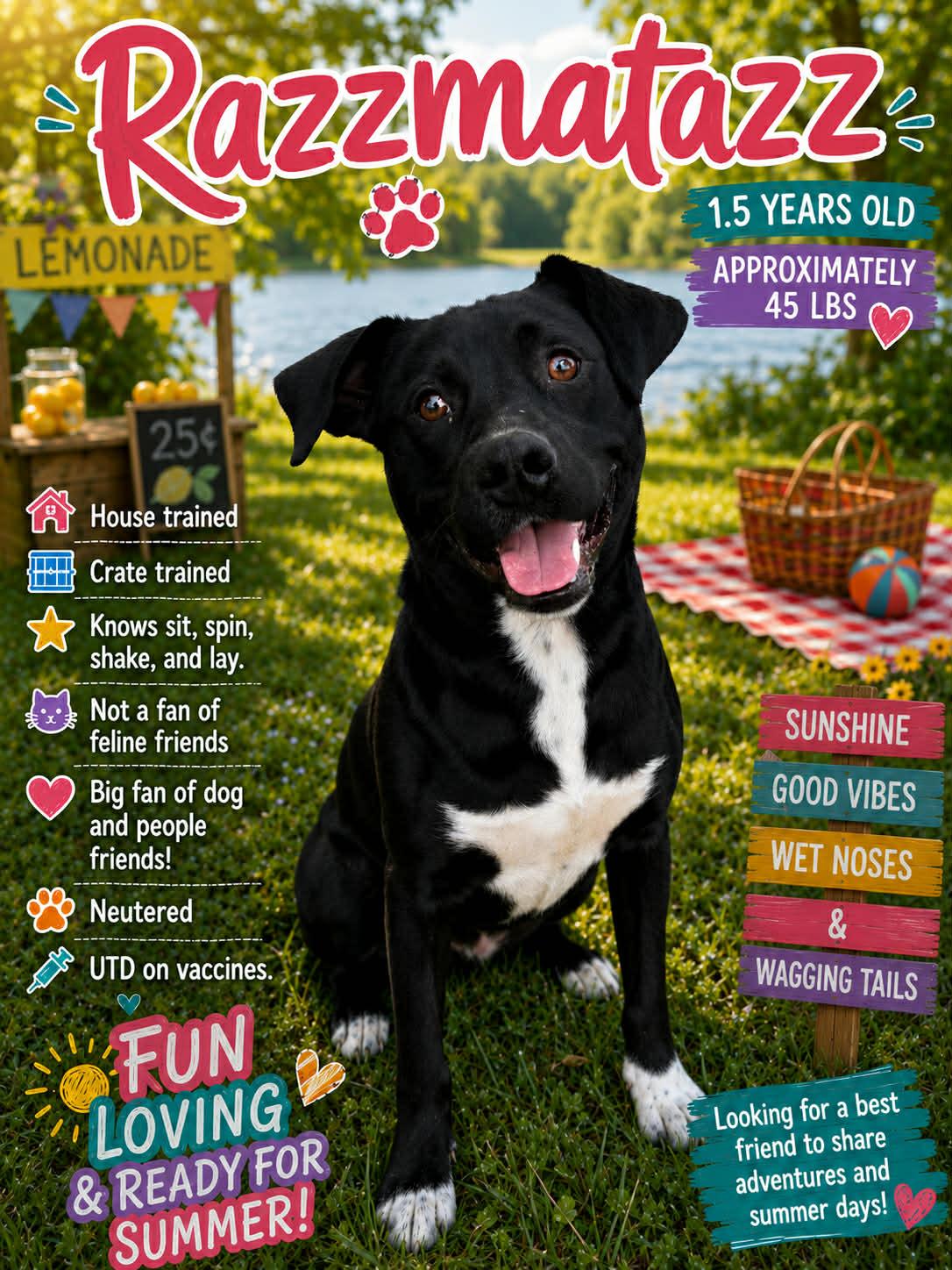 Razzmatazz , Adoptable, Young Male Black Labrador Retriever.