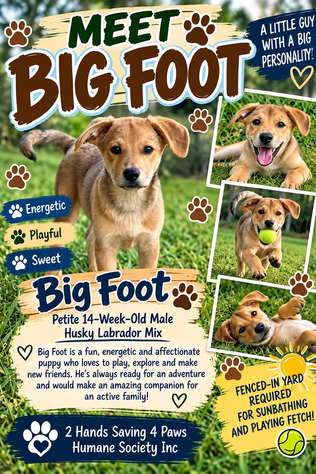 Big Foot, Adoptable, Puppy Male Labrador Retriever & Husky.