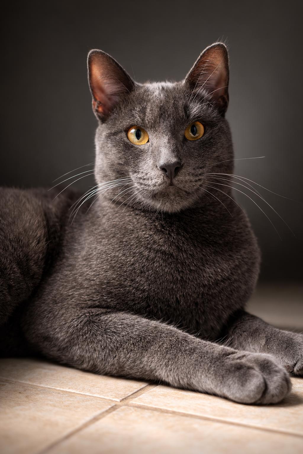 Mikey, adopted, Young Male Russian Blue.